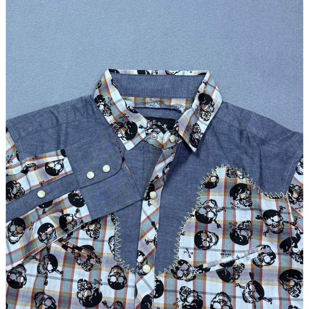 Rock Roll N Soul Shirt Mens S Skull AOP Pearl Snap Western Rodeo NWOT